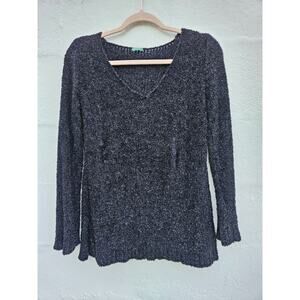 Vintage Benetton Sweater Womens Small Black Tinsel Flare Sleeve‎ Goth 90s Y2K